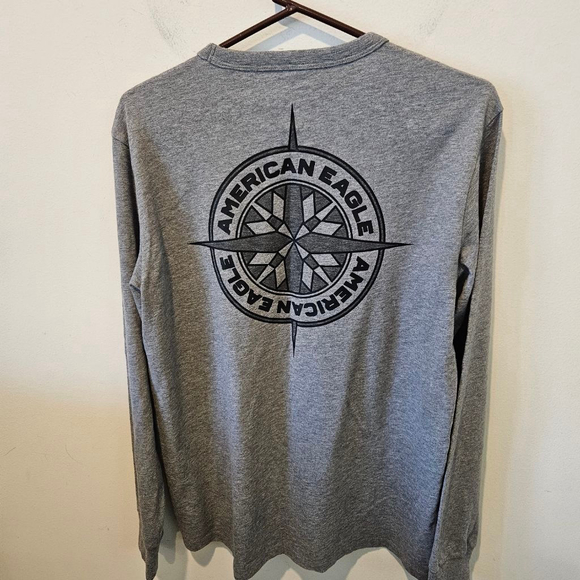 Men's American Eagle Gray Long Sleeve Tee M with Compass Logo - Picture 6 of 10